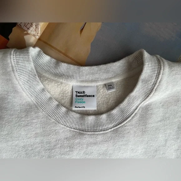 Aritzia TNA Sweatfleece Cozy Fleece Cropped Raw Hem In Light Gray Size 2XL - Picture 10 of 13
